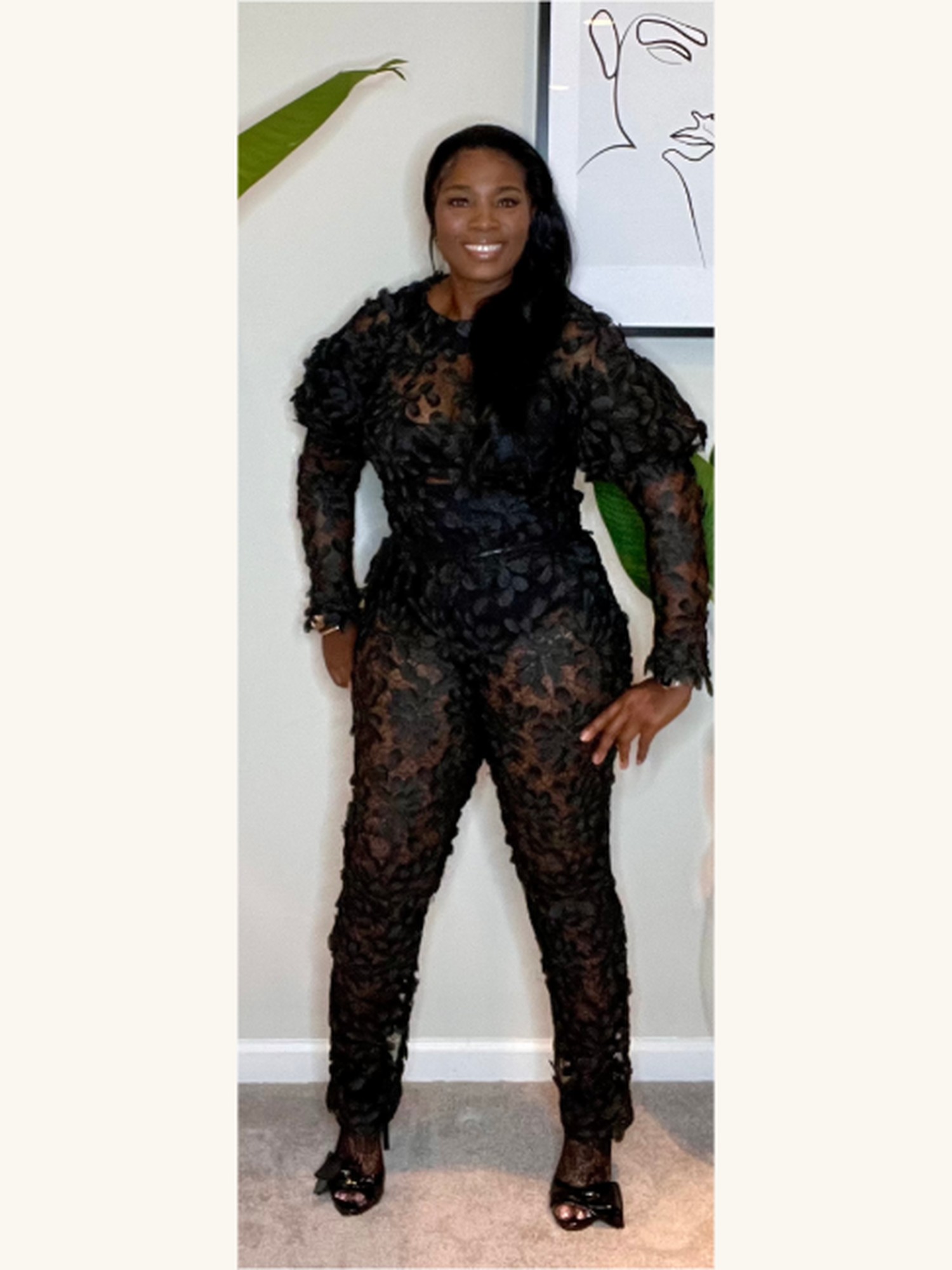 A hand-appliquéd lace suit made to order by DK Angelette